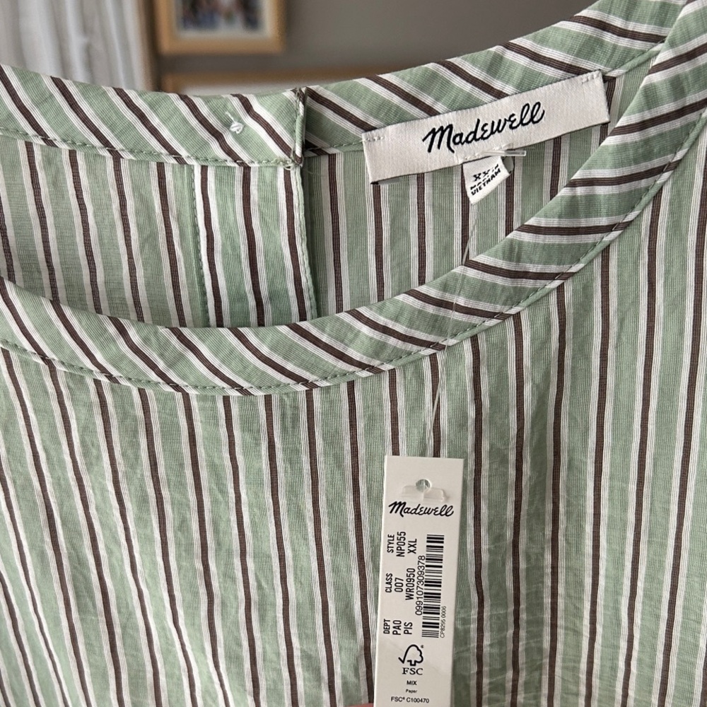 Madewell Green Striped Blouse - Picture 2 of 6